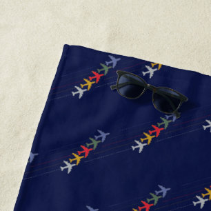colour aeroplanes pattern blue & cool beach towel