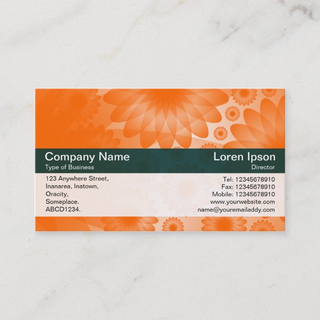 Colour Band - Dk Green - Orange Flowers Business Card (Front)