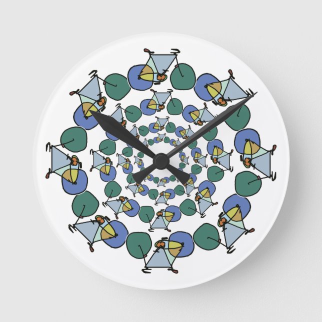 colour bicycle biking in circles round clock (Front)
