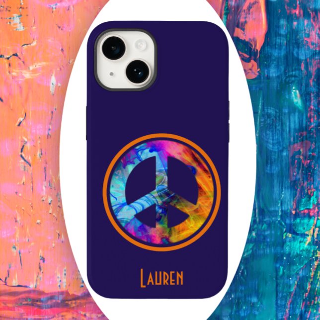 Colour Blast Peace Sign Against Bold Blue Case-Mate iPhone Case (Creator Uploaded)