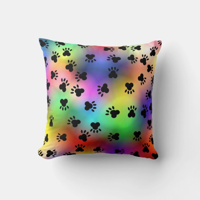 Colour Blend Dog Paw Prints Cushion (Front)
