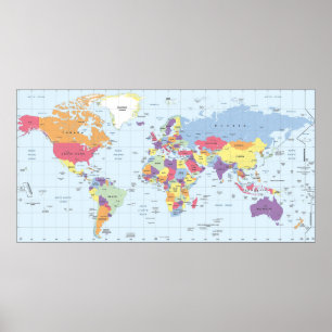 Colour blind friendly political World Map Poster