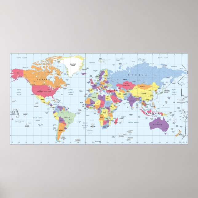 Colour blind friendly political World Map Poster (Front)
