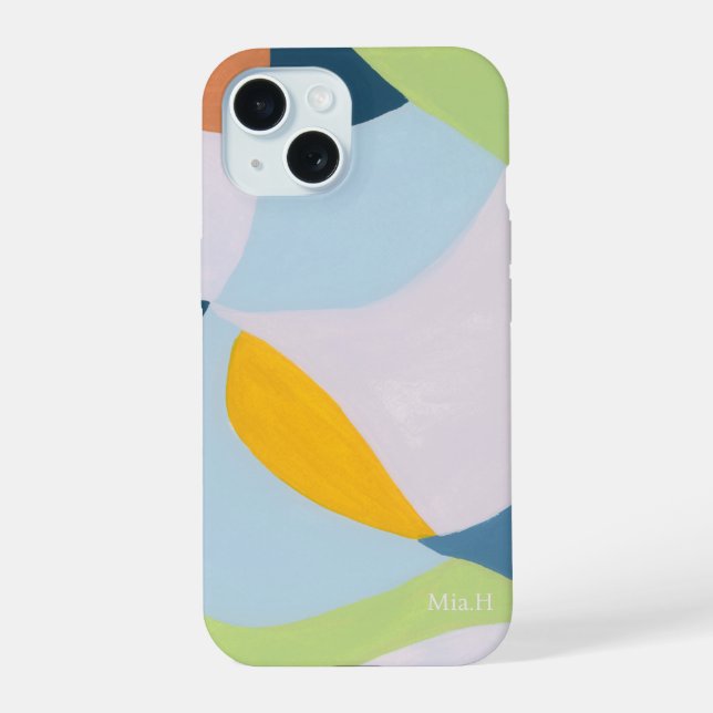 Colour block Abstract Art Custom Monogram Initial iPhone 15 Case (Back)