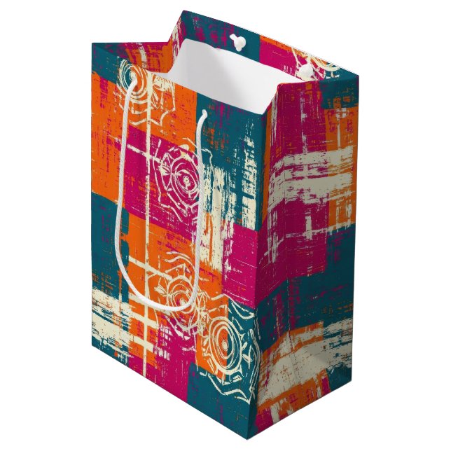 Colour Block Abstract Mid Century Pattern Medium Gift Bag (Front Angled)