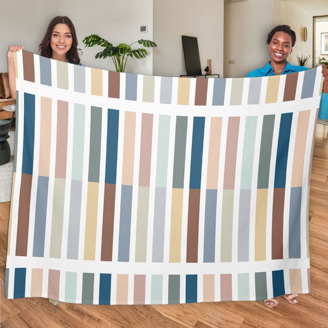 Colour Block Abstract Stripe Earthy Multi Colour Fleece Blanket (Creator Uploaded)