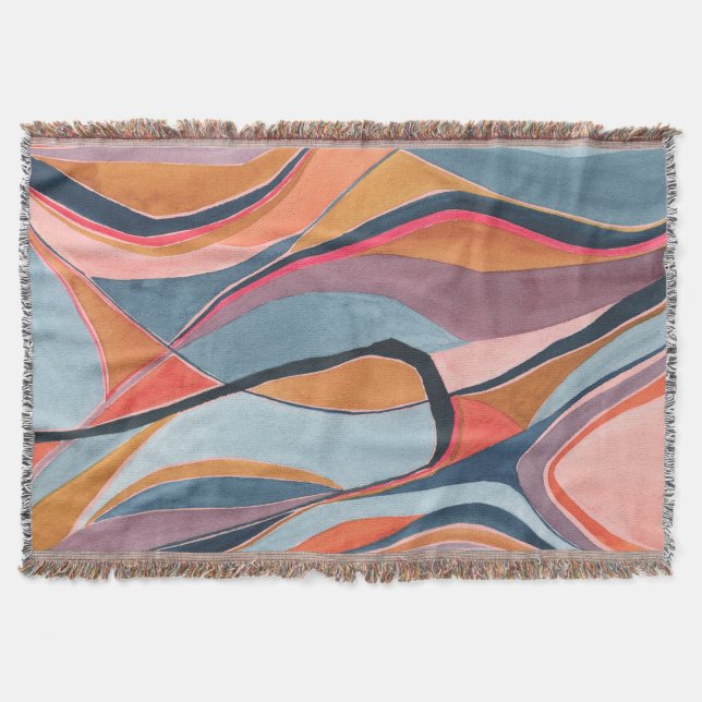Colour Block Abstract Watercolor Art Painting Throw Blanket (Front)