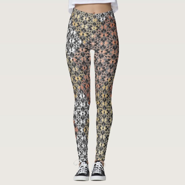 Colour Block and Flowers Leggings (Front)