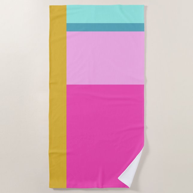 Colour Block Art Geometric Shapes Bright Turquoise Beach Towel (Front)