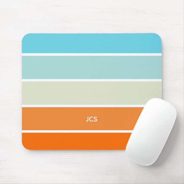 Colour Block Blue Green Green Stripes Monogram Mouse Mat (With Mouse)