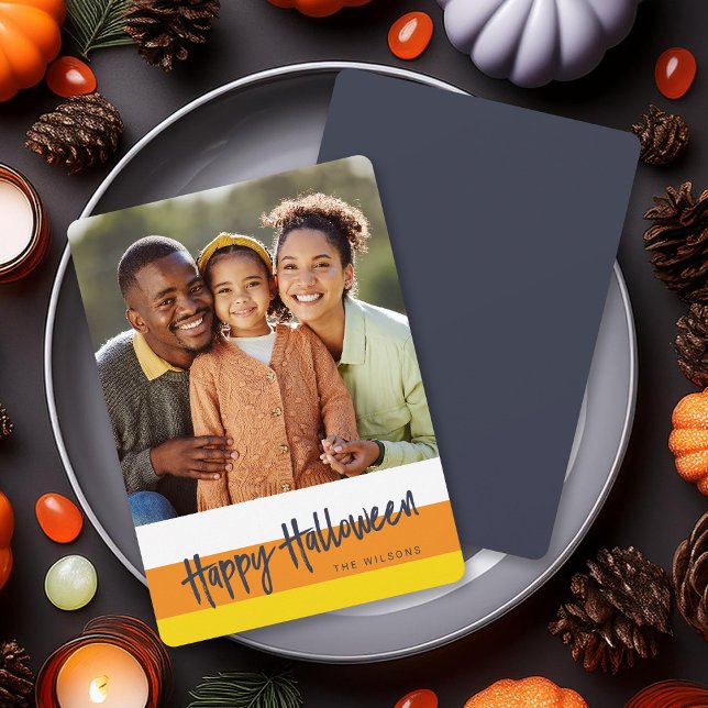 Colour Block Candy Corn Happy Halloween Photo Card (Creator Uploaded)