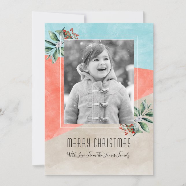 Colour Block Christmas Photo Holiday Card (Front)