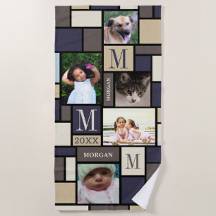 Colour Block Coastal Calm Personalised 5 Photo Beach Towel