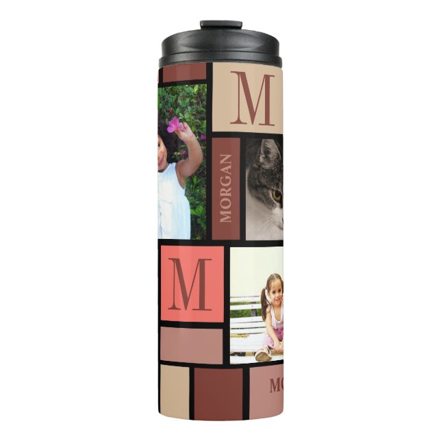 Colour Block Coral Monogram 4 Photo Thermal Tumbler (Front)