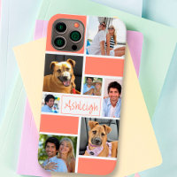 Colour Block Coral Simple 7 Photo Name Custom Colo