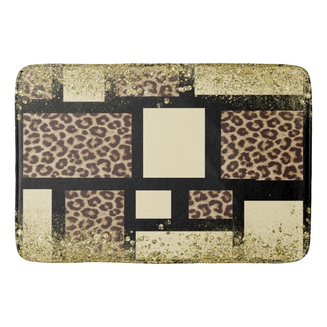 Colour Block Cream Ivory Black & Leopard Cheetah Bath Mat (Front)