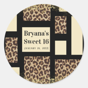 Colour Block Cream Ivory Black & Leopard Cheetah Classic Round Sticker