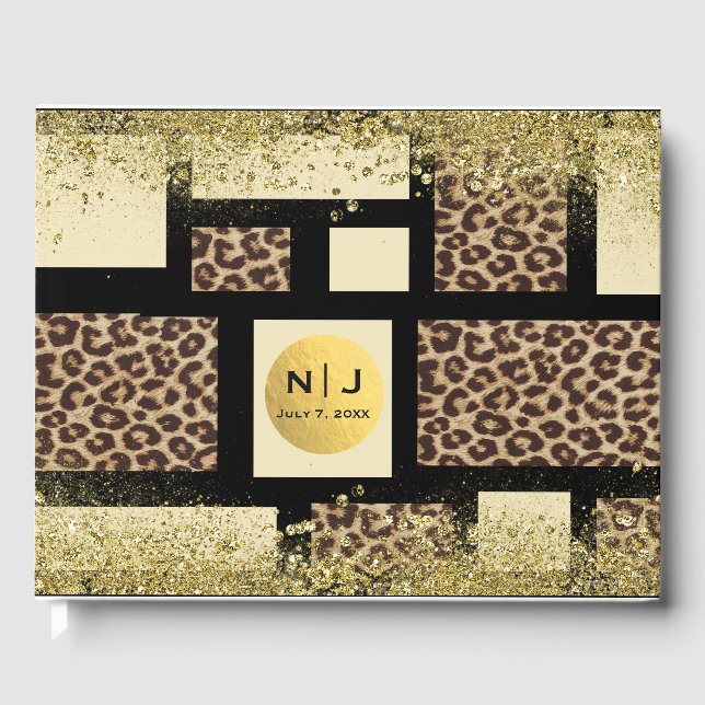 Colour Block Cream Ivory Black & Leopard Cheetah Guest Book (Front)