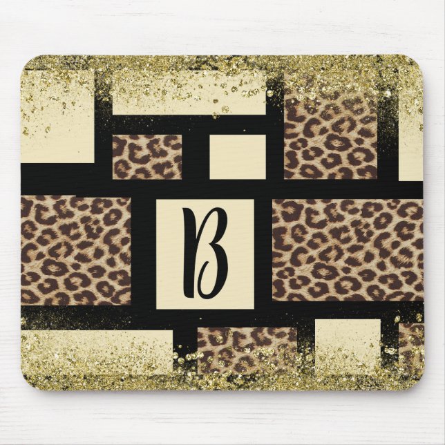 Colour Block Cream Ivory Black & Leopard Cheetah Mouse Mat (Front)