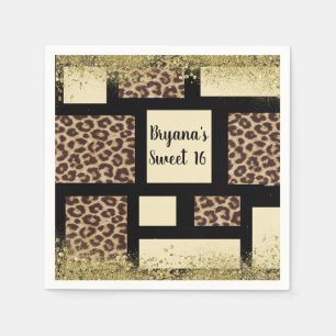 Colour Block Cream Ivory Black & Leopard Cheetah Napkin