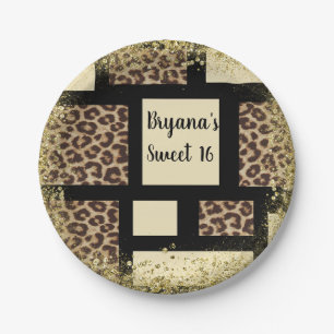 Colour block Cream Ivory Black & Leopard Cheetah Paper Plate