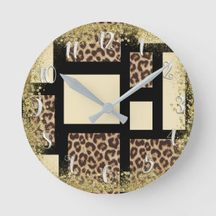 Colour Block Cream Ivory Black & Leopard Cheetah Round Clock