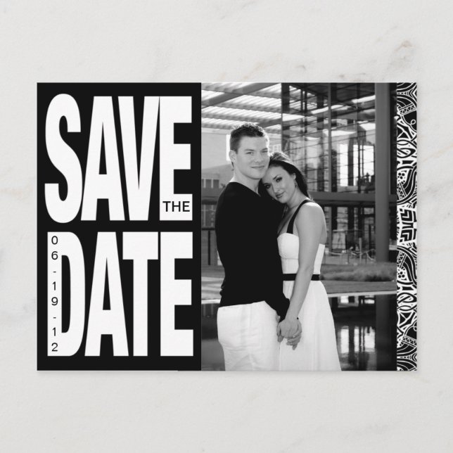 Colour Block- Custom Save the Date - Black & White Announcement Postcard (Front)