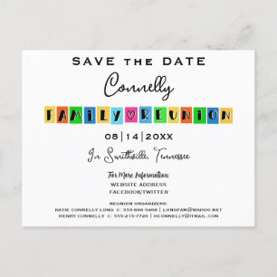 Colour Block Fun Family Reunion Save-the-Date  Postcard