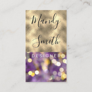 Colour Block Gold Foil Purple Bokeh Lights Business Card