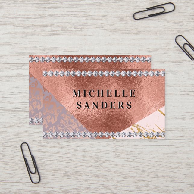 Colour Block Gold Marble Rose Gold Foil | Diamonds Business Card (Front/Back In Situ)