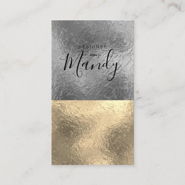 Colour Block Gold Silver Foil Business Card (Front)