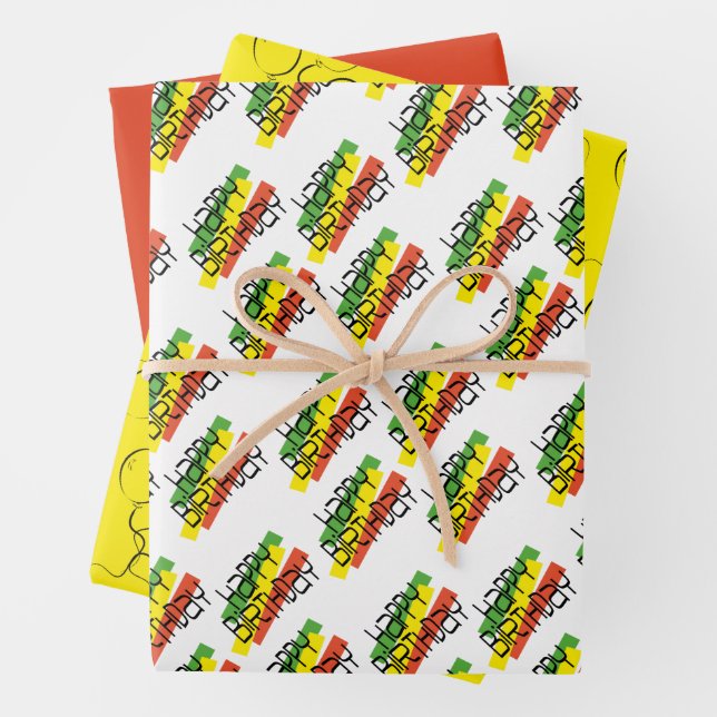 Colour Block Happy Birthday Occasion Wrapping Paper Sheet (In situ)
