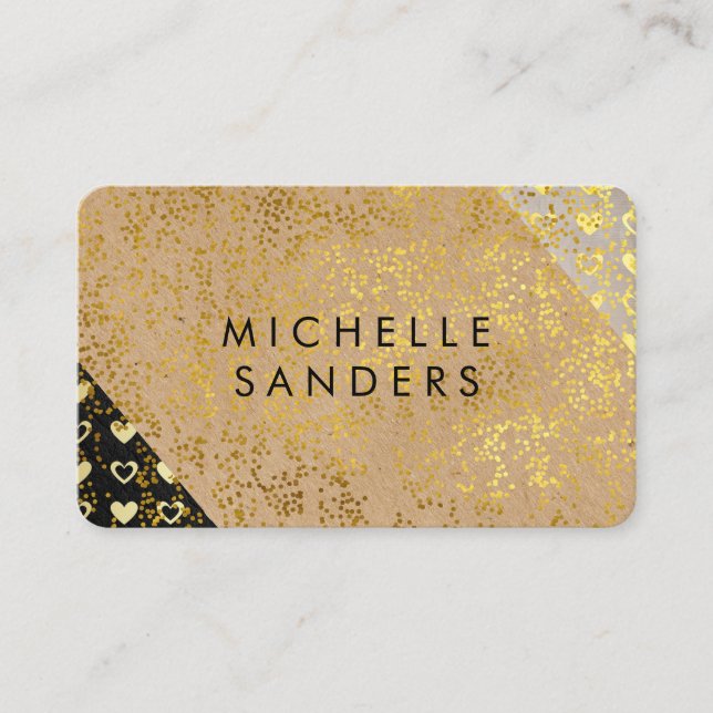 Colour Block Hearts and Gold Speckled Business Card (Front)