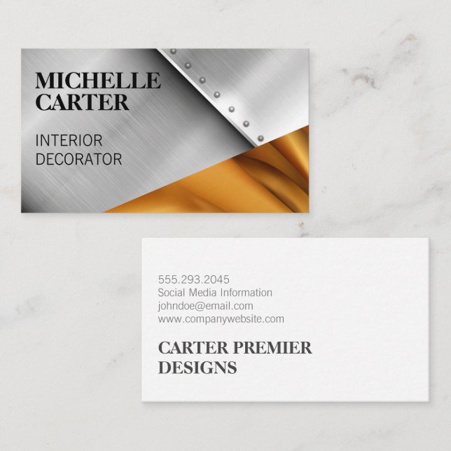 Colour Block | Metal Rivets | Gold Silk Business Card (Front/Back)