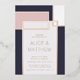 colour block mid century modern wedding foil invit