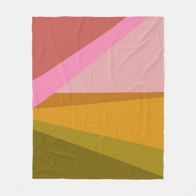 Colour Block Modern Geometric Art | Pink and Olive Fleece Blanket (Front)