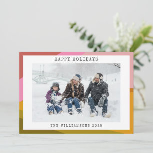 Colour Block Modern Geometric Red Green Photo Holiday Card