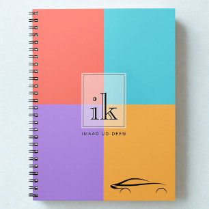 Colour Block Monogram Notebook with Car Line Art