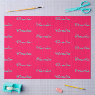 Colour block monogram on hot fuchsia pink tissue paper