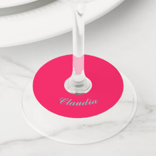 Colour block monogram on hot fuchsia pink wine glass tag