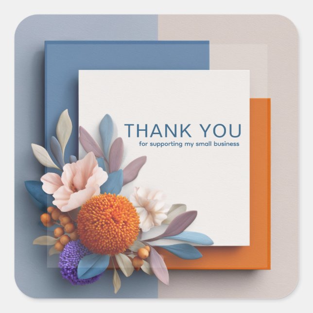 Colour Block Papercraft Floral Thank You Square Sticker (Front)