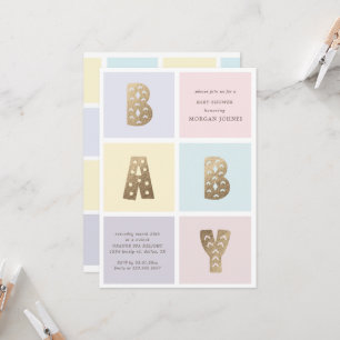 Colour Block Pastel Gold Baby Shower Invitation