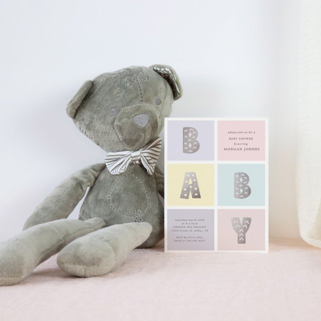 Colour Block Pastel Silver Baby Shower Invitation (Creator Uploaded)