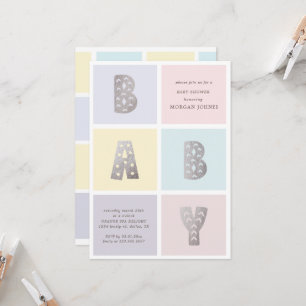 Colour Block Pastel Silver Baby Shower Invitation