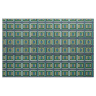 Colour Block Pattern Blue Green Turquoise Grey Tan Fabric
