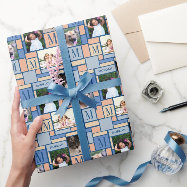 Colour Block Peach Blue Colourful Pattern Photo Wrapping Paper (Gifting)