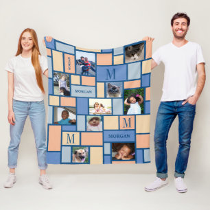 Colour Block Peach Blue Modern Chic 10 Photo Fleece Blanket