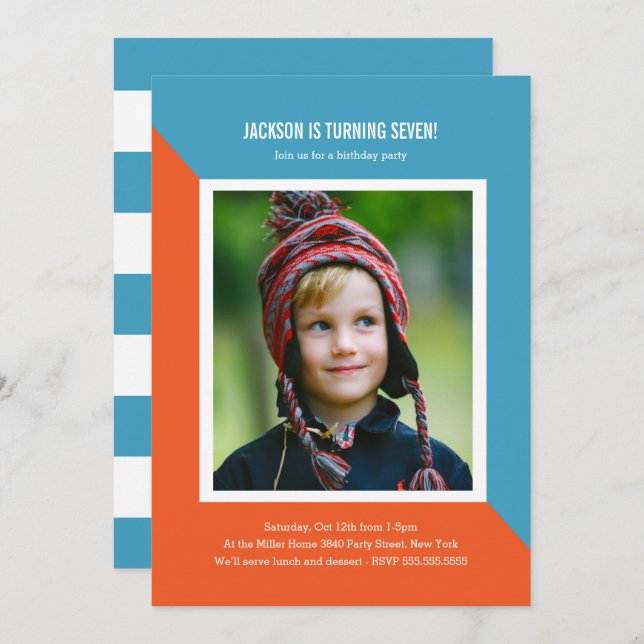 Colour Block Photo Kids Birthday Invitation (Front/Back)