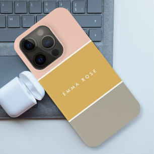 Colour Block Pink Gold Grey Stripe Monogram iPhone 15 Pro Case