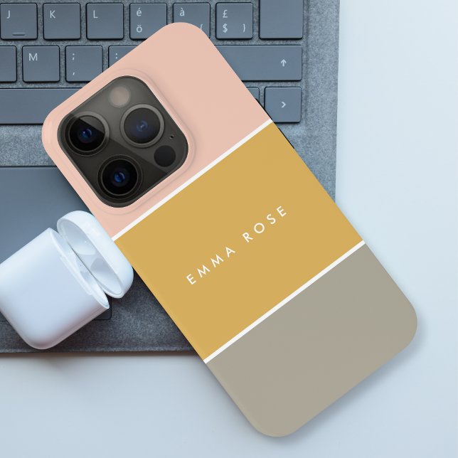 Colour Block Pink Gold Grey Stripe Monogram Case-Mate iPhone Case (Creator Uploaded)